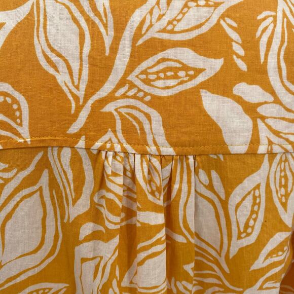 Panama Jack Women's Linen Blend Yellow & Cream Floral Blouse Top Size Medium - Picture 8 of 11